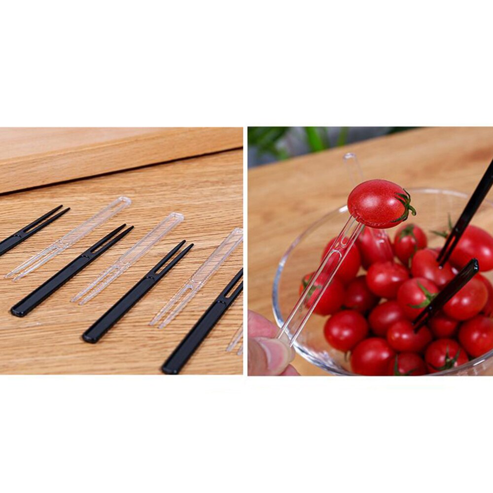 200 Stuks Wegwerp Fruit Picks Twee Tand Cake Vorken Party Benodigdheden Voor Bruiloft Verjaardag (Zwart)