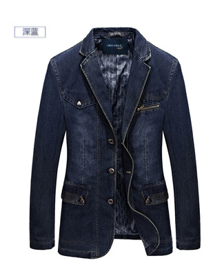 Spring Autumn Casual Suit Mens Korean Slim Denim Small Suit Mens Denim Jacket: deep denim / L