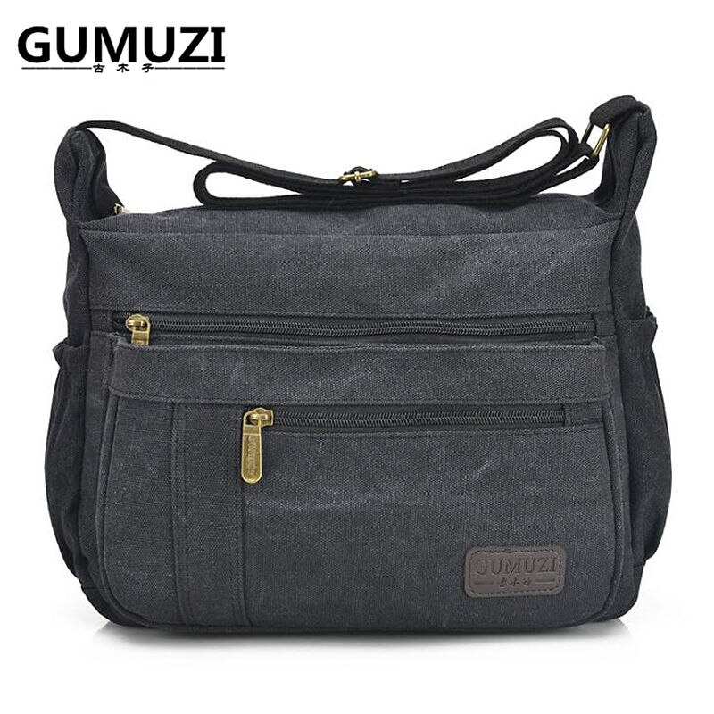 GUMUZI Casual Travel Canvas Mens Shoulder Bag Vintage Women Crossbody Messenger Bags Male handbag totes