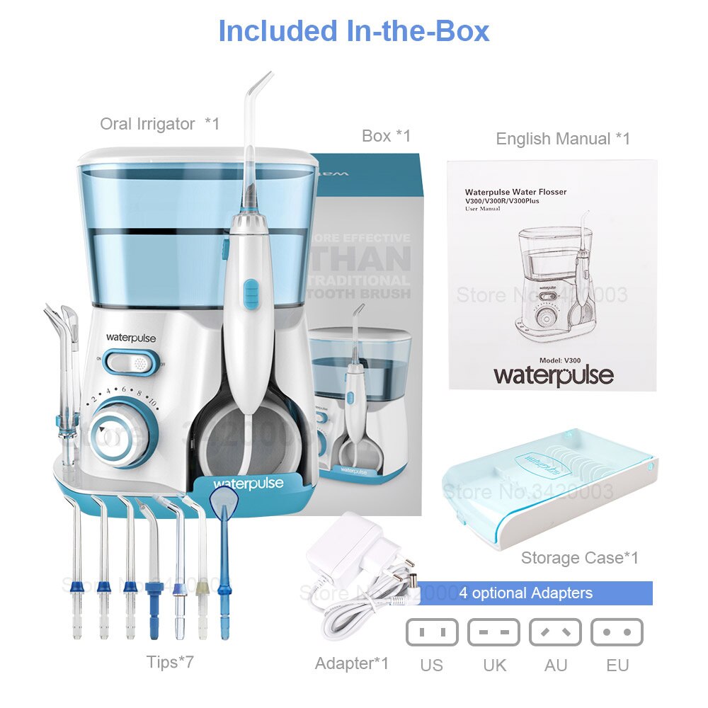 Waterpulse V300 800ml Dental Flosser Orale Irrigatore Dentale Flosser Acqua Igiene orale Denti Pulitore Dentale Flosser con 7 Ugelli