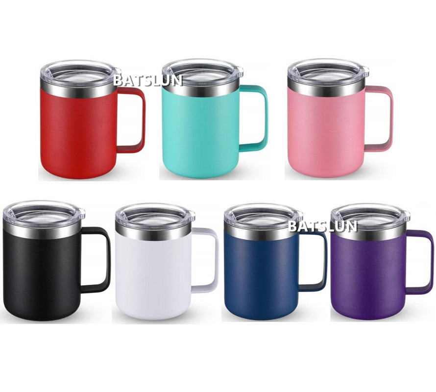 12oz muggar tumbler rostfritt stål kaffemugg mugg med handtag dubbelvägg vakuumisolerad tumbler med lock resekoppar