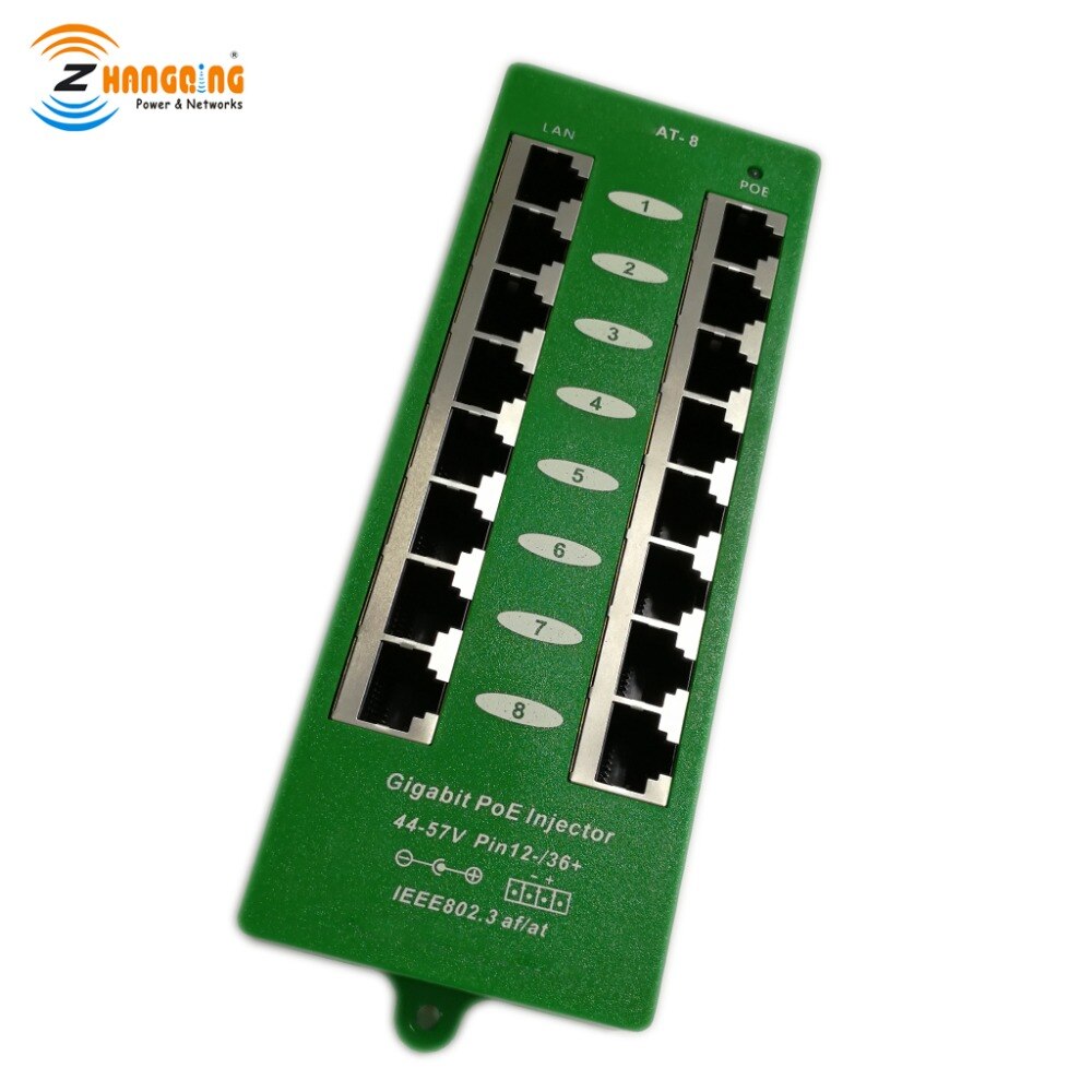 Security 802.3at Standard PoE Injector, 8port Gigabit 1000Mbps Active PoE Patch Panel For WiFi Access Point PoE Camera