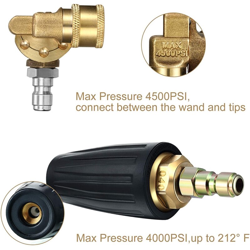 Pressure Washer Accessories Kit, Pressure Washer Rotating Turbo Nozzle 4000PSI , 1/4 Inch Quick Connect Pivoting Coupler