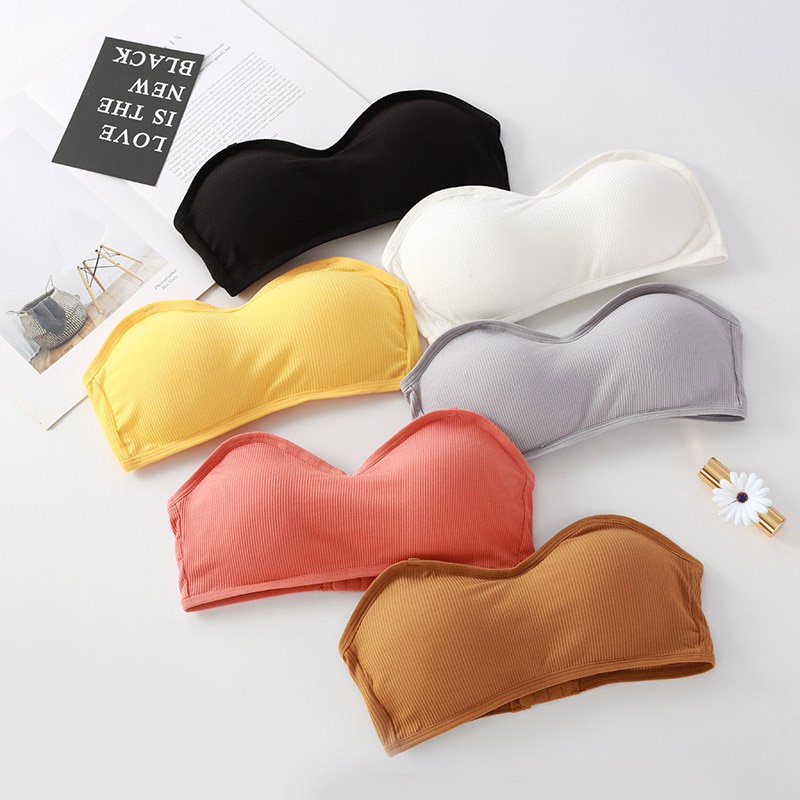 Women Push Up Padded Seamless Underwear Cotton Tube Tops Back Closure Strapless Bra Top