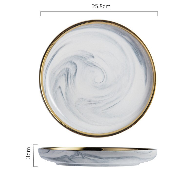 Europæisk marmorstrimmel keramik bordservice guldkant keramisk plade husholdnings salat bøf fad bakke suppeskål porcelæn sauce fad: 10 tommer plade