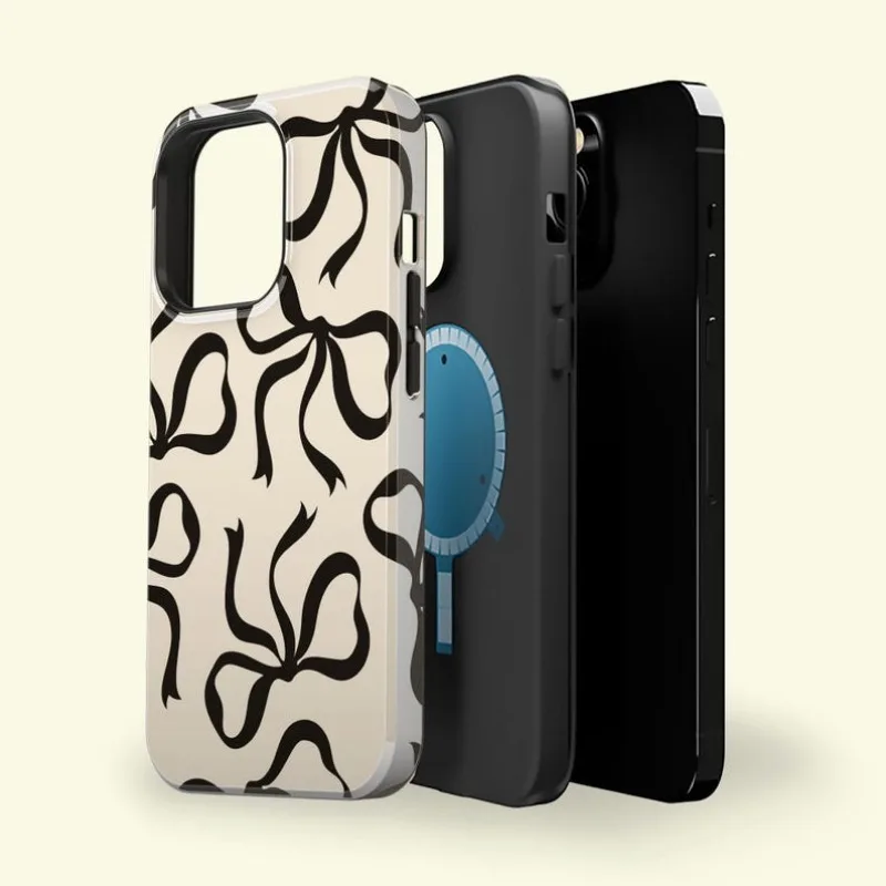 Funda con lazos negros para IPHONE 16ProMax 15 14 13 12 11 PRO Plus, fundas de teléfono magnéticas dos en uno de TPU acrílico