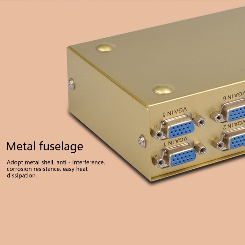 8 Port VGA Switch Video Switcher Box 1920*1440 250MHz 8 in 1 out Support Selector for PC Monitor TV Projector