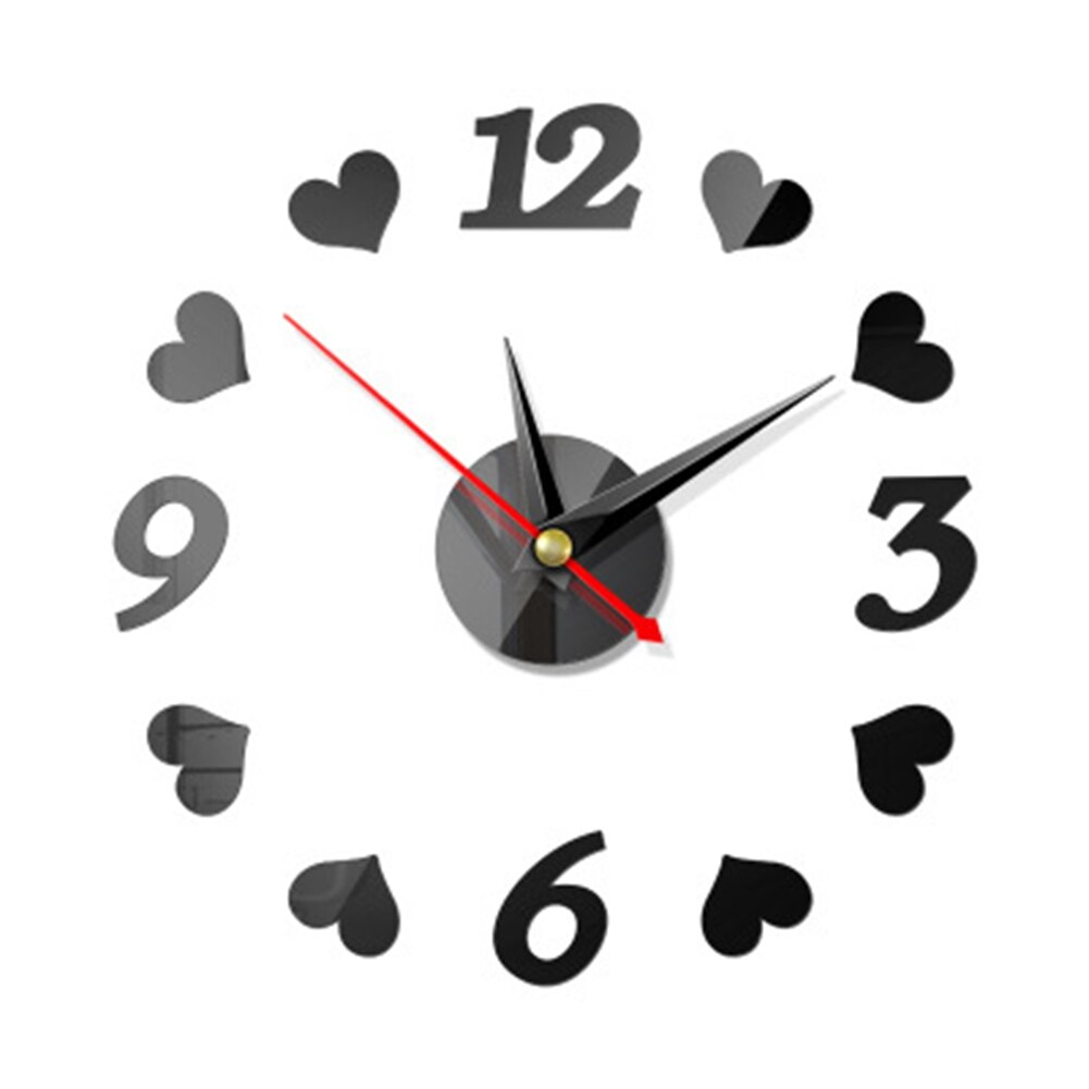 DIY Acrylic Mirror Wall Clock Modern Wall Sticker Clock Big Watch Silent Mirror Digital Clock Home Office School Decoration: Black