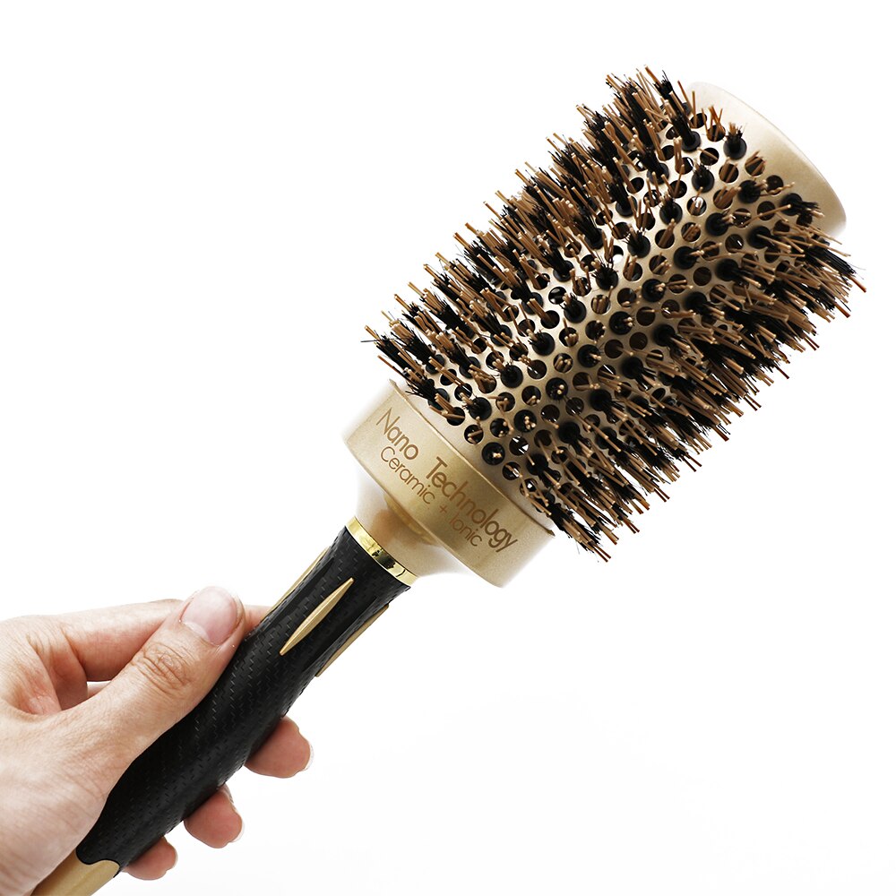 Handle Gold Hair Round Ceramic Brush 4 Sizes Boar Bristle Hairdressing Thermal Brush For Hair Curling Aluminum Barrel Comb