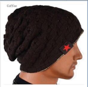 Invierno de los Hombres Calientes estrella cráneo grueso sombrero de las mujeres de punto gorro Reversible Baggy Snow Cap hombre capuchón de gran tamaño Causal Accesorios: Coffee