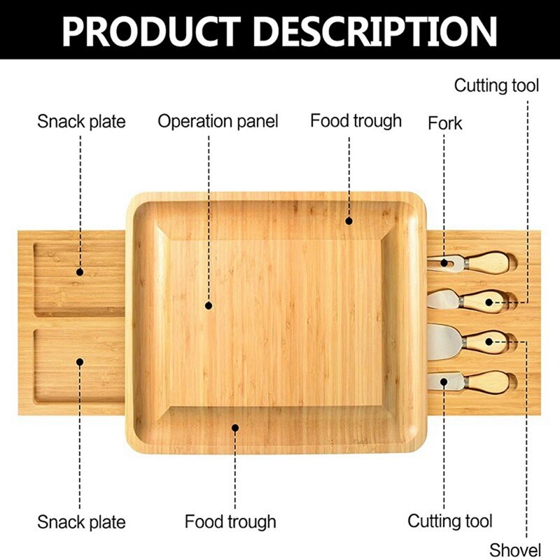 Natural Bamboo Cheese Board And Knife Set With Cheese Tools Cheese Plate Cheese Board Chopping Board With Four Knives