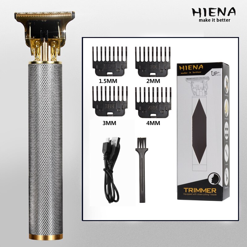 2022 USB Rechargeable T-shaped Bald Hair Trimmer Electric Clipper Cordless Shaver Beard for Men Barber Cutting Machine T9LCD: silver