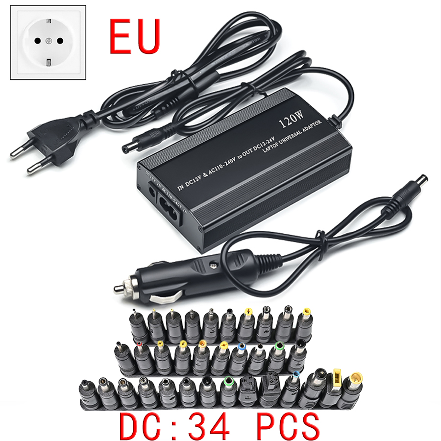 Multifunktionales Laptop-Netzteil, Autoladegerät, Computer-Adapter, 120 W, einstellbare Spannung für HP ASUS LENOVO ACER IBM: Gelb