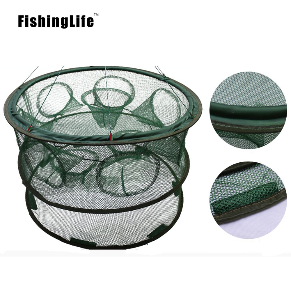 FishingLife Foldable Portable Automatic Fishing Shrimp Trap Net Fish Shrimp Minnow Crab Cast Mesh Two Layers 5 6 7 8 Holes