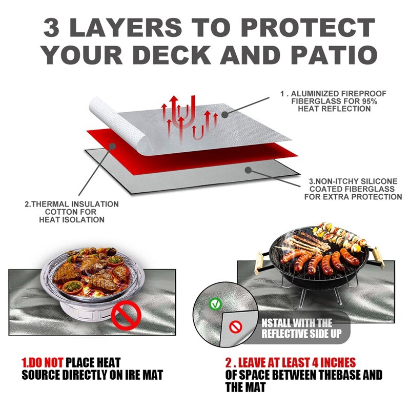 Silver Fireproof Mat Outdoor Lawn Patio BBQ Picnic Fire Mat Fireplace Brazier Protection Pad