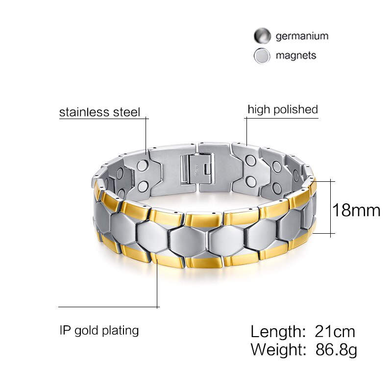 Winterse voetbalstijl armband voor heren goudkleurige energie germanium magnetische armband heren roestvrijstalen schakelarmbanden