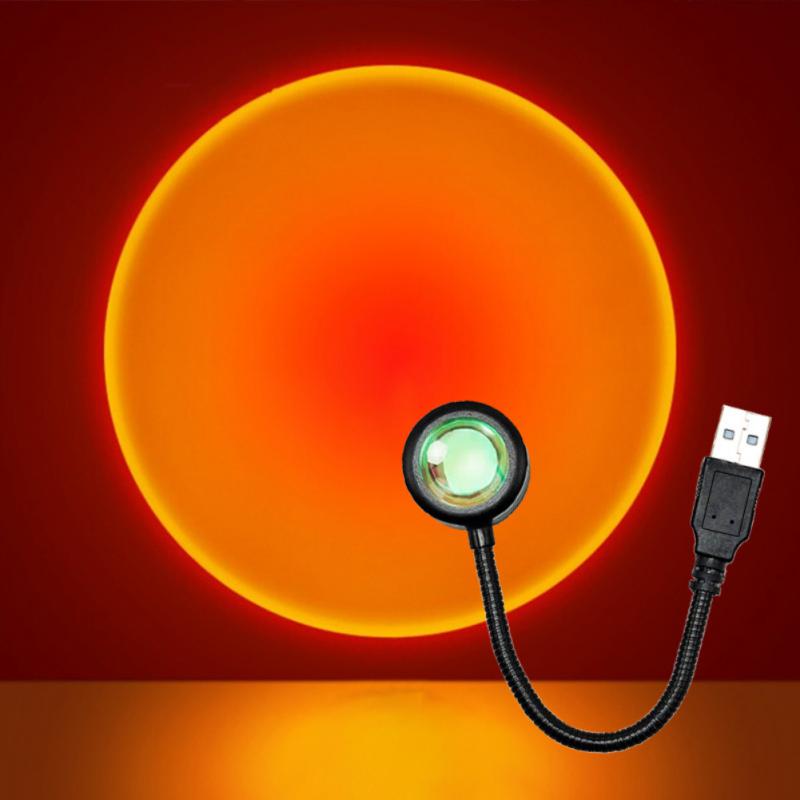 USB Solnedgang Projektor Lampe - 14 Tilstande Regnbue - Atmosfære Lys til Værelse Baggrund: Lyserød