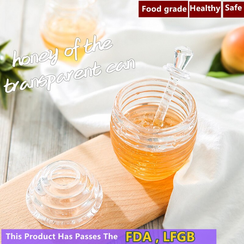 Acrylic Jam Jar Honeycomb Shaped Honey Dispenser with Dipper Honey Jar Spice Sauce Container Kitchen Storage Pot Tool