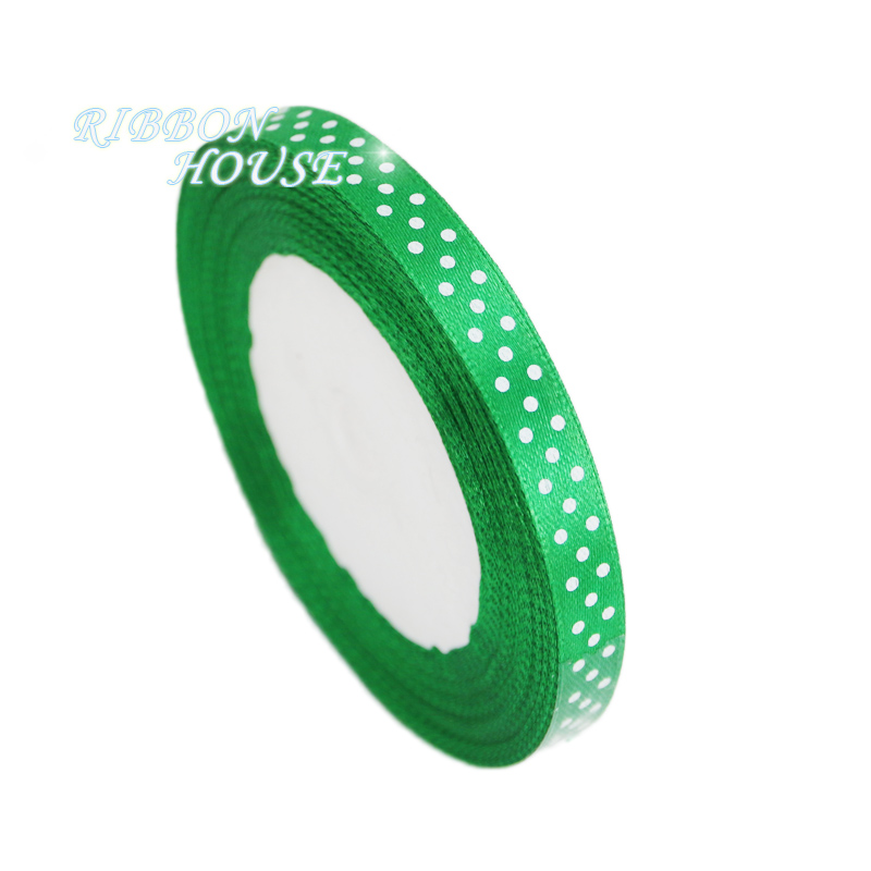 (25 Yards/Roll) 10Mm Dots Gedrukt Cartoon Satijnen Lint Wrap Decoratie Linten: green