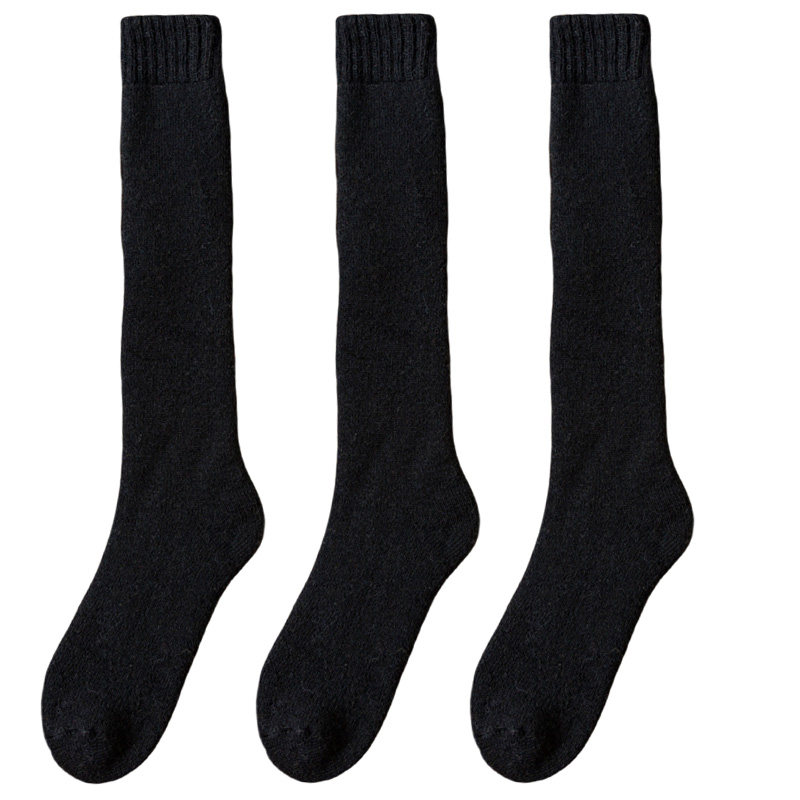 3 pares de calcetines de lana gruesos y cálidos hasta la rodilla para hombre, calcetines de pantorrilla Merino para hombre, calcetines informales de felpa de Cachemira, medias de para hombre: Negro