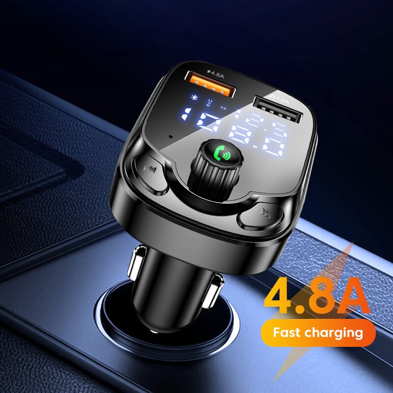 Bluetooth 5.0 Wireless FM Sender 4,8 A Dual USB Autoradio Modulator MP3 Player Freisprecheinrichtung Schnellladeadapter für Auto