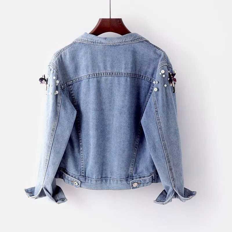 Chaqueta vaquera holgada con abalorios para mujer, abrigo básico de manga larga, ropa de calle informal, P688, otoño,