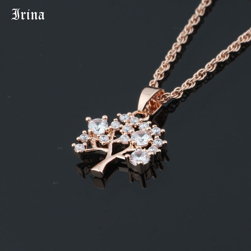 Irina Schmuck Baum Des Lebens Anhänger & Halsketten Frauen 585 Rose Gold Farbe zirkonia Schmuck Collares Halskette