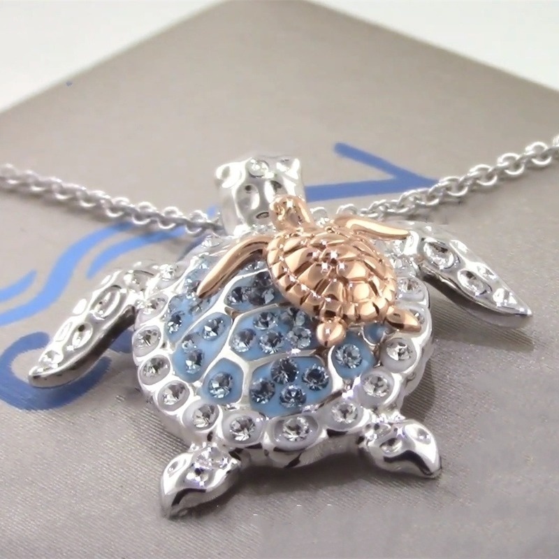 Pretty Alloy Turtle Necklace Sea Turtle Mother & Baby Pendant Personality Charm Women Jewelry Mother's Day