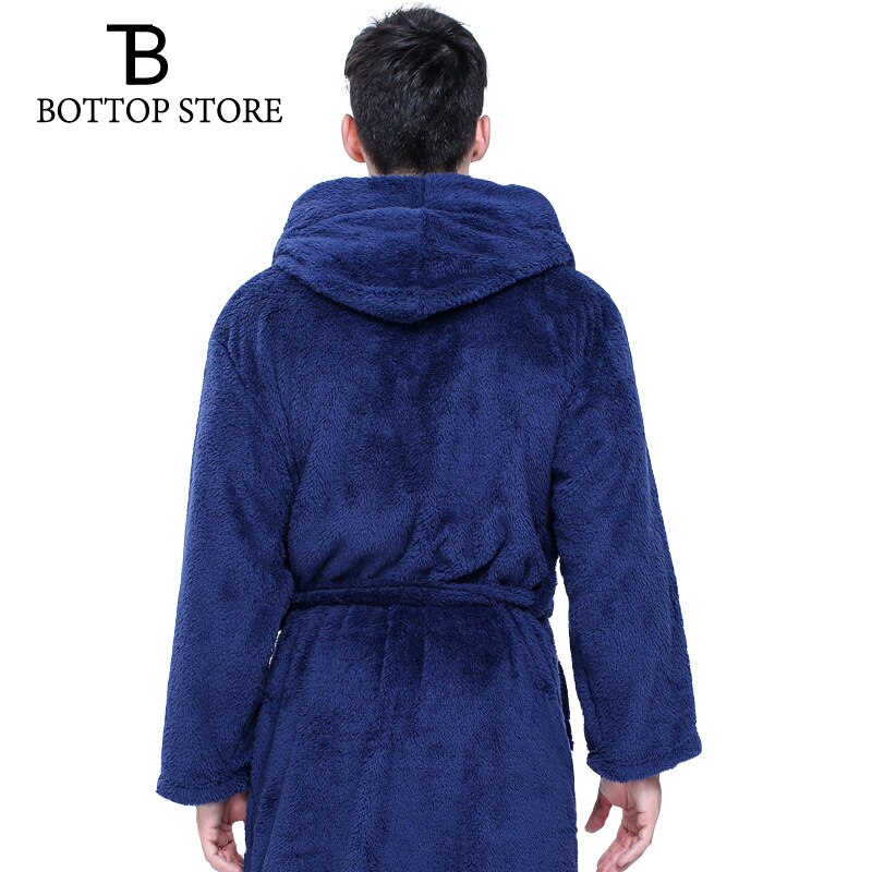 Men Coral Fleece Long Bath Robe Man Sleeping Robe Warm Bathrobe Sleepwear Male Pajamas Night Dressing Gown Pyjamas XXL