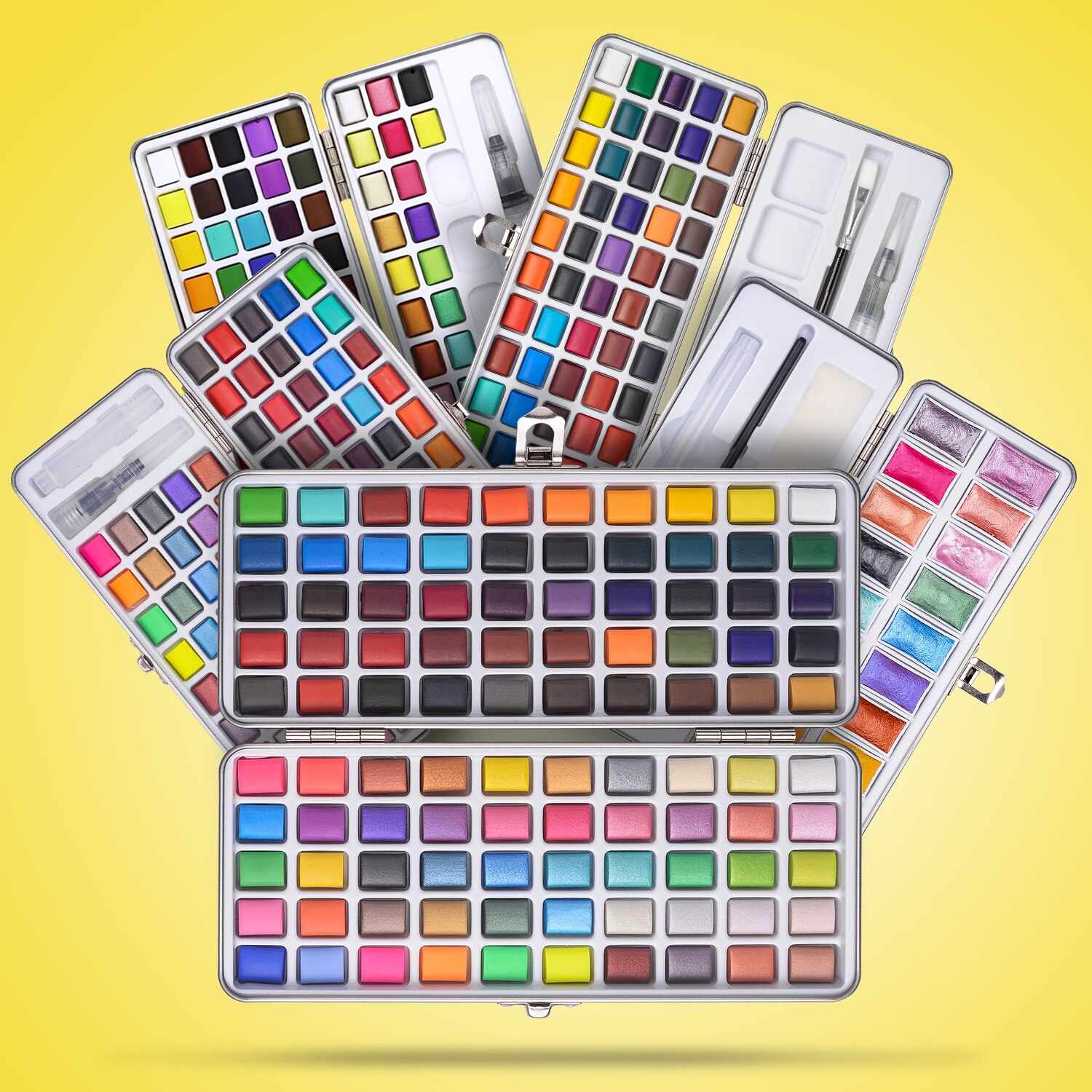 Flydom-conjunto de pintura aquarela, kit com 18/50/72/90/100 cores, pigmento sólido, materiais de arte para desenho, aquarela