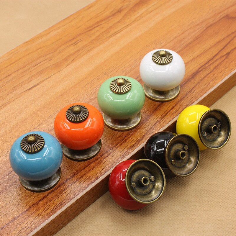 34mm farverige keramiske runde skabsknapper dørtrækhåndtag skuffeskuffe garderobemøblerhåndtagsknapper