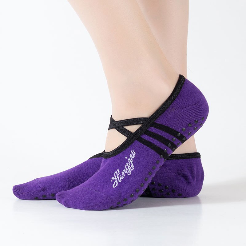 Vrouwen Yoga Sokken Antislip Sokken Met Siliconen Grip Ademend Zachte Premium Katoen Sport Sok Voor Pilates Ballet Barre: dark purplr