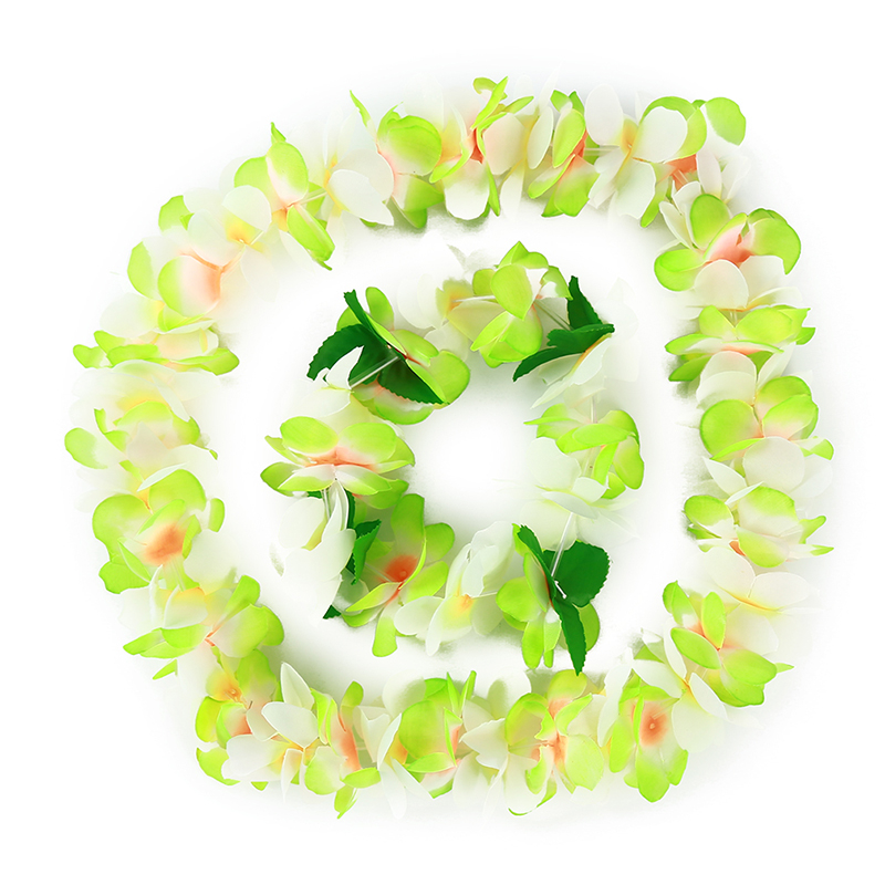 Hawaiian Hula Flower Garland Set Lei Luau Hula Fancy Dress Beach Part Flower Garland Necklace Headband Bracelet Wristband 4pcs: Green and white