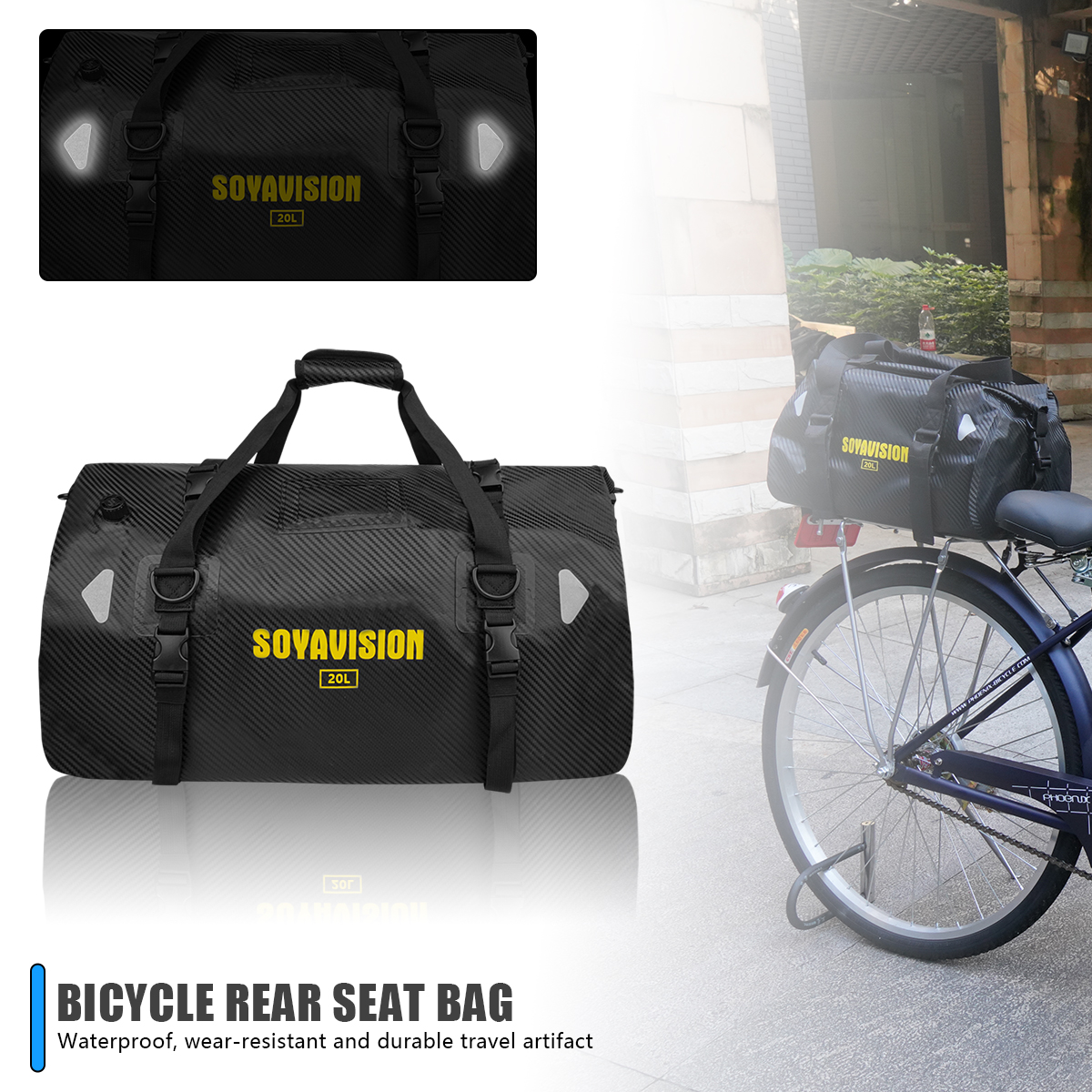 Bolsa impermeable para portaequipajes trasero de bicicleta, bolsas de alforja para bicicletas con capacidad de 20L, bolsa para maletero de bicicleta, bolsa multifuncional para bicicleta: Gris claro