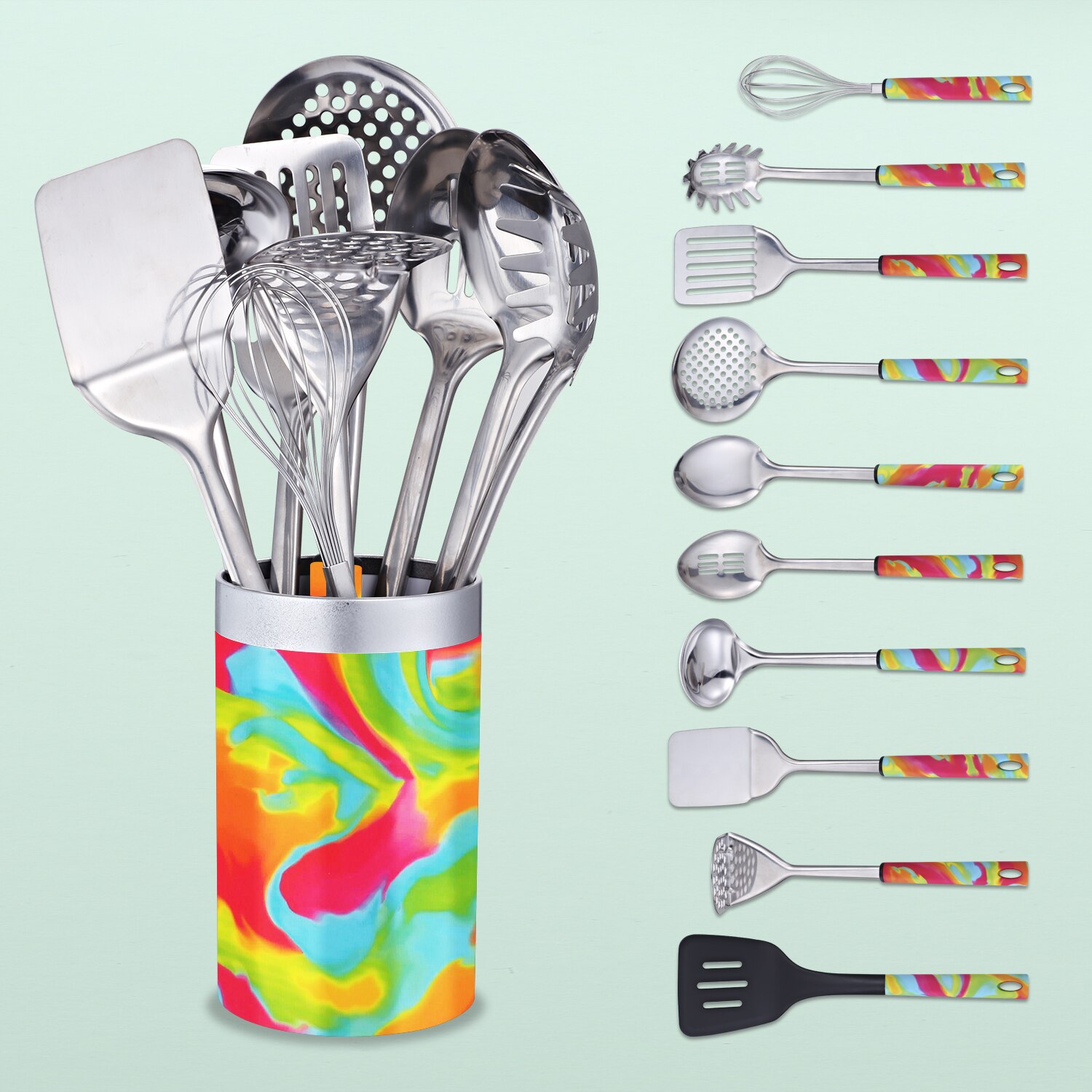 11Piece Kitchen Utensil Set Storage Bucket Cooking Utensils Stainless Steel Nylon Non-stick Spatula Set Baking Tool Set