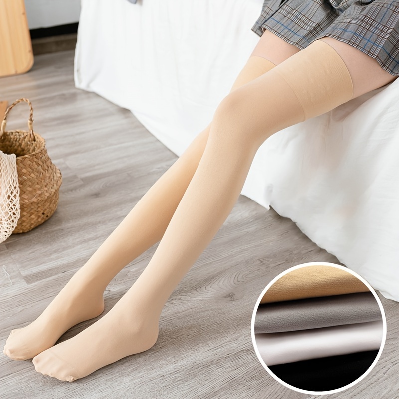 Bas en Silicone antidérapants pour femmes, collants élastiques en velours solide, chaussettes hautes aux genoux, bas Ultra-fin en Nylon Transparent
