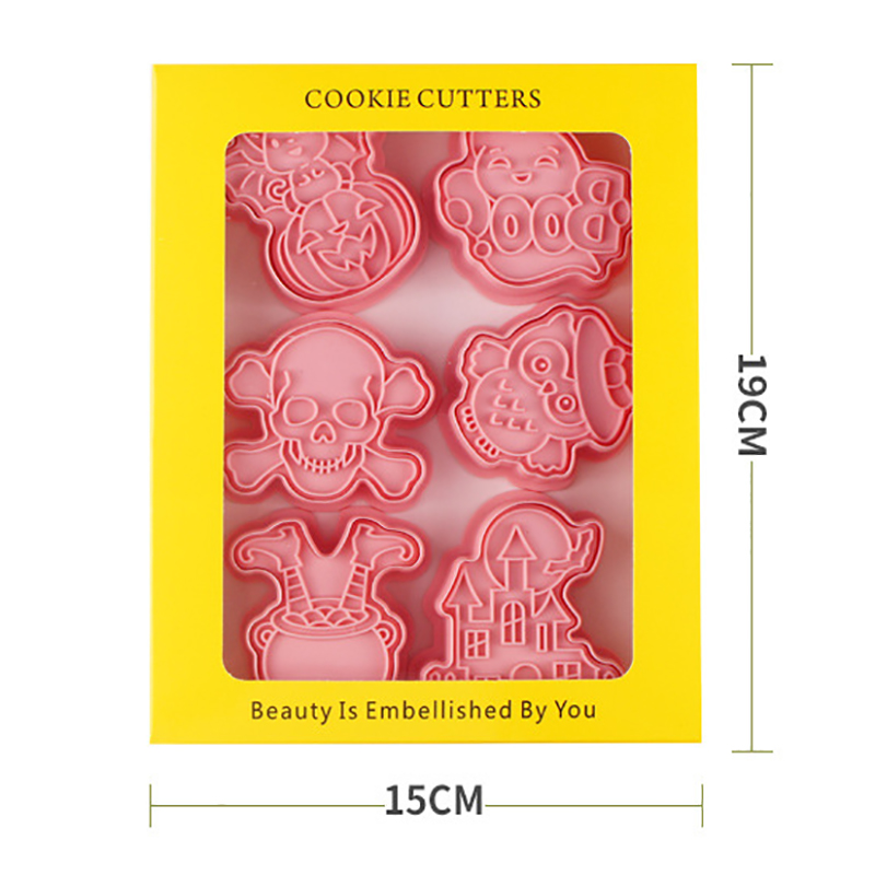 6 Stks/set Happy Halloween Bakvormen Cookie Mold Biscuit Mold Diy Cartoon Druk Bakvorm Halloween Party Cookie Gereedschap: 6pcs A