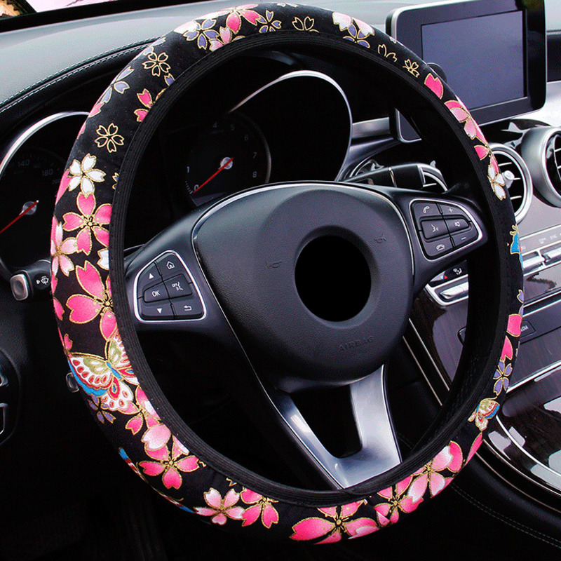 Sakura-funda para volante de coche sin anillo interior, elástica, 38cm, antideslizante, Universal, resistente al desgaste, suministros para coche: A