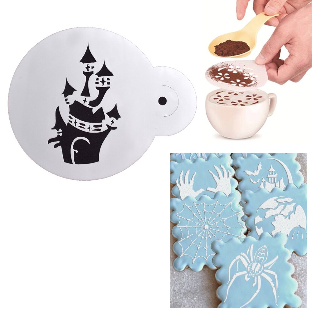 6 stk kaffe latte art form fancy cappuccino kake kake sjablong mal halloween dekor barista duster kunst bank skum verktøy