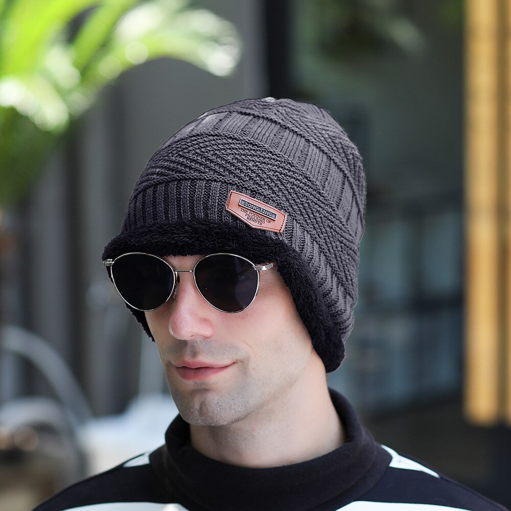 Männer der Winter Hütte Gestrickte Schwarz Hüte gefallen Hütte Dick Und warm Und Motorhaube Mütze Weiche Gestrickte Mützen baumwolle