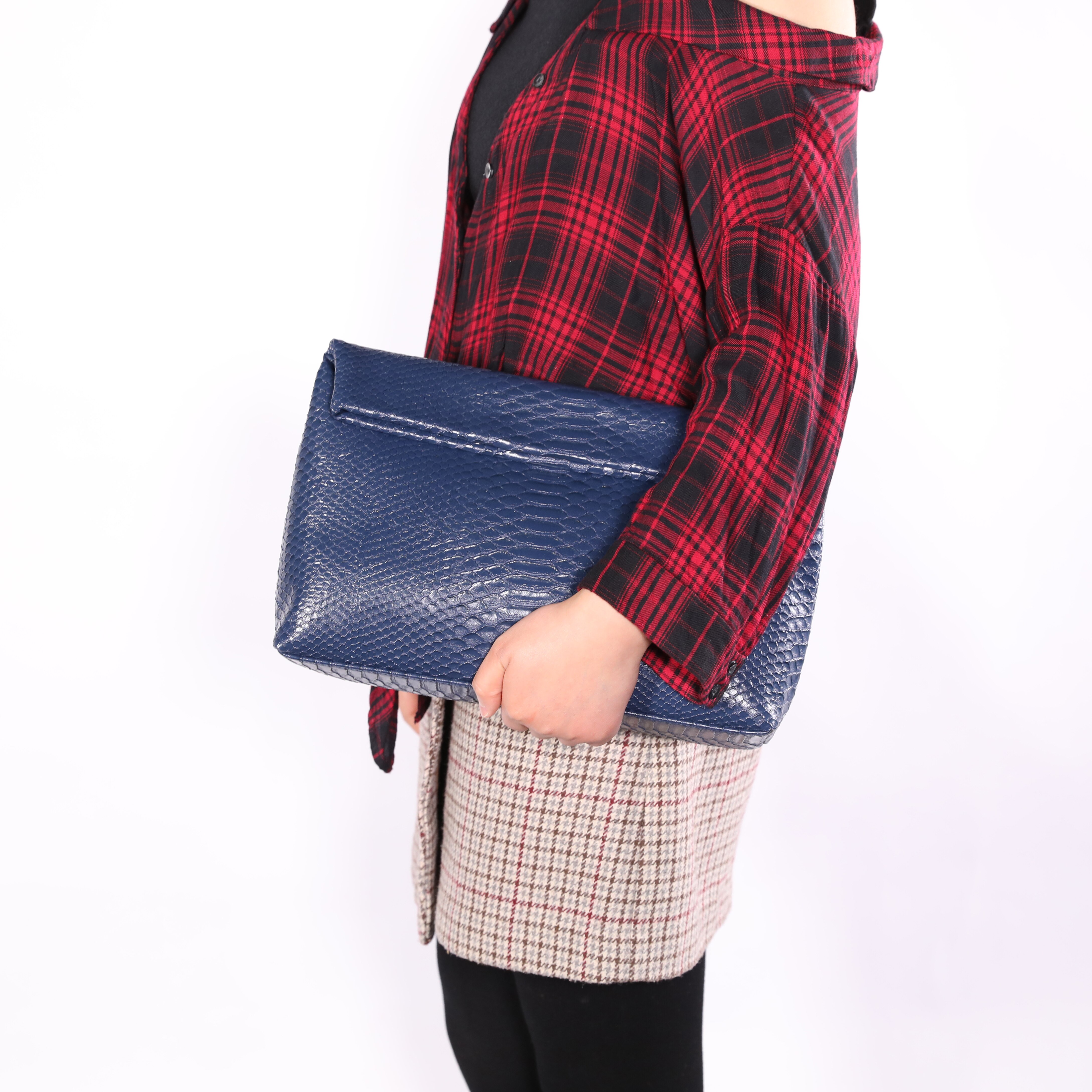 Tophigh Mode Vrouwen Loved Struisvogel Lederen Dag Clutch Bags Ins Handtas Python Pouch Koppelingen Dames Avondfeest: Python Blue