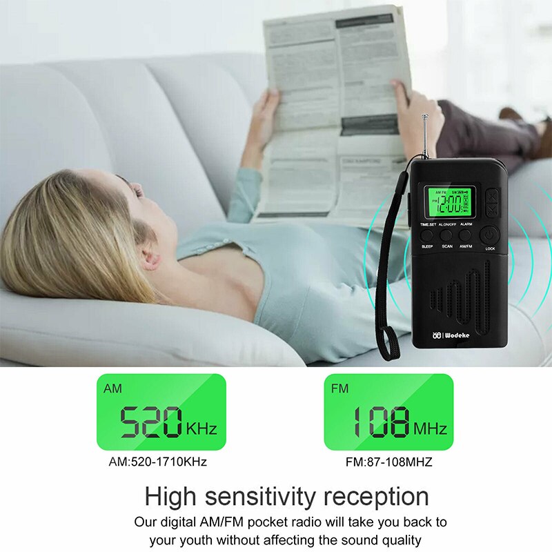 Portable Radio FM AM LCD Digital Display Radio Speaker with Headphone Jack Alarm Clock Radio Speaker as Parents
