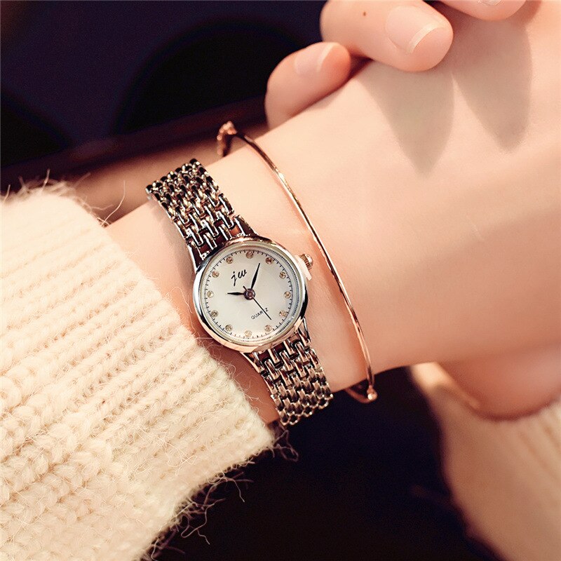 Luxe dameshorloges van goud, roestvrij staal, quartzhorloge met armband, dameshorloge met strass