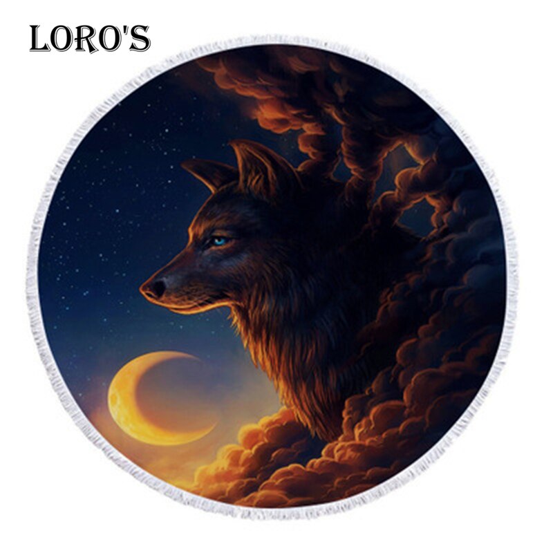 Handgetekende hd-dieren, wolf, leeuw, patroon, strandlaken, ronde kwastjes, microvezel yogamat, badhanddoek, picknickkleed, mat