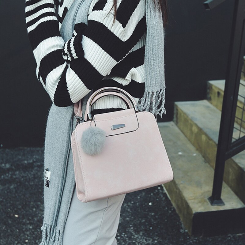 Medal Tote Purse Handbags With Hairball Women Top Handle Satchel Shoulder Bag PU Leather Crossbody Bags