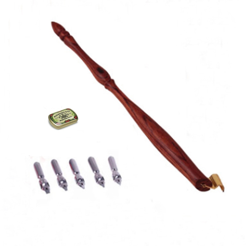 Oblique Dip Pen with 5 nibs 1 Nib Case 1 Ink Fount English Antique Copperplate Rosewood Dip Pen Set Calligraphy Dip Pen