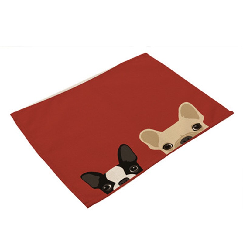 1 stk hund kat mønster dækkeserviet spisebordsmåtte drikkeunderlag western pad bomuld linned kop måtte 42*32cm køkken tilbehør  ma0001: K