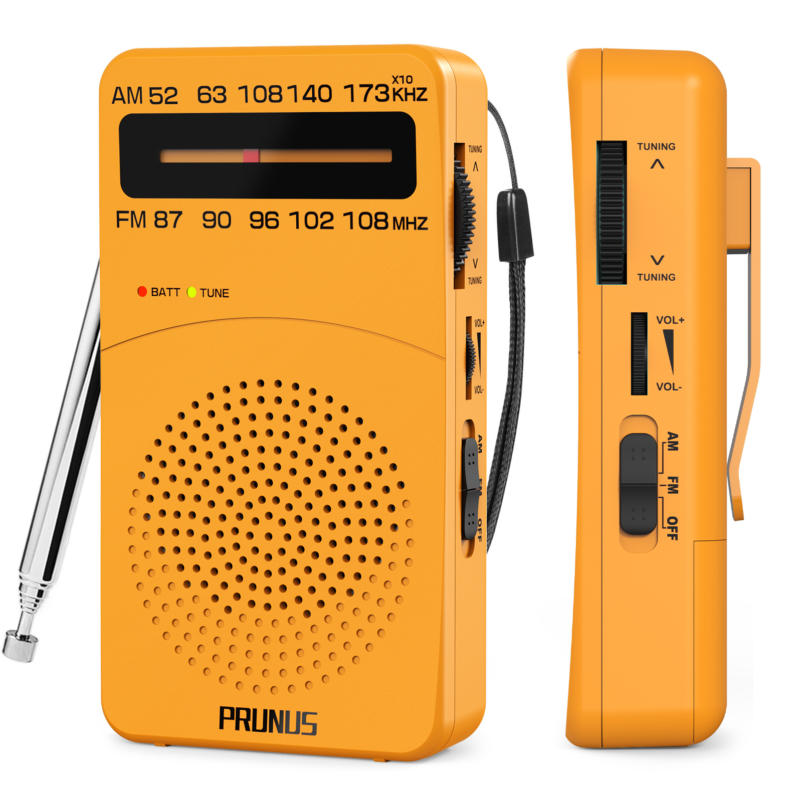 PRUNUS R-818 Radio Portable Rechargeable, Poste Radio Vintage en Bois de Noyer 100% Support Radio FM et Prise AUX, Bluetooth 5.0 Mini Radio Portable au Son et à la Basse HD