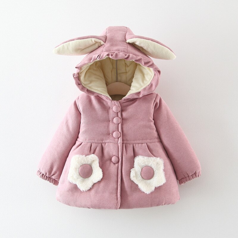 Bebê meninas jaquetas criança crianças casaco quente crianças inverno outerwear & casacos moda roupas de bebê veludo longo orelha com capuz parka 1y