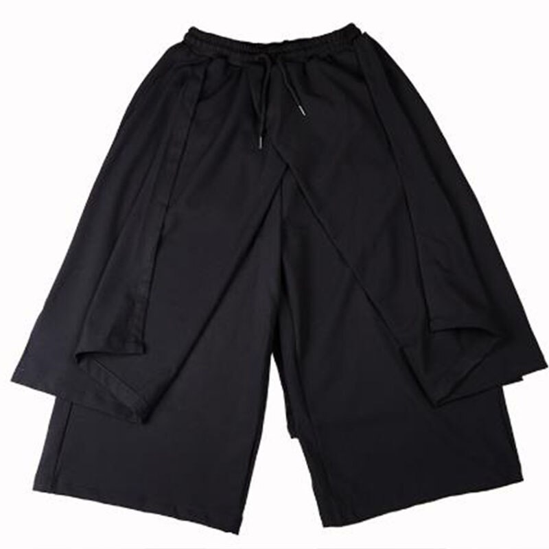 Los hombres Japón Streetwear Hip Hop estilo Punk gótico de color negro pantalón de masculina de empalme de pierna ancha Falda pantalón Kimono streetwear